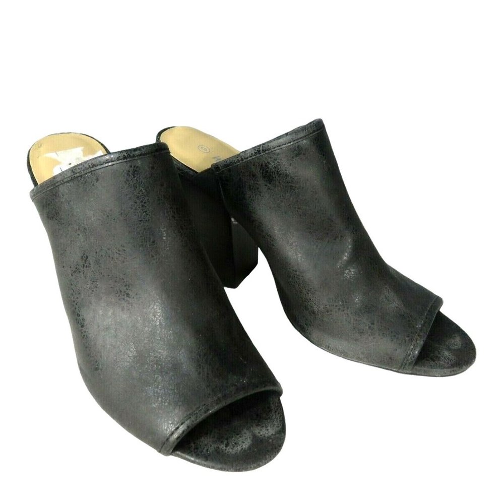Wet Seal INDYANA Slide on Mule Heels Size 9 Black Open Toe Vegan Leather